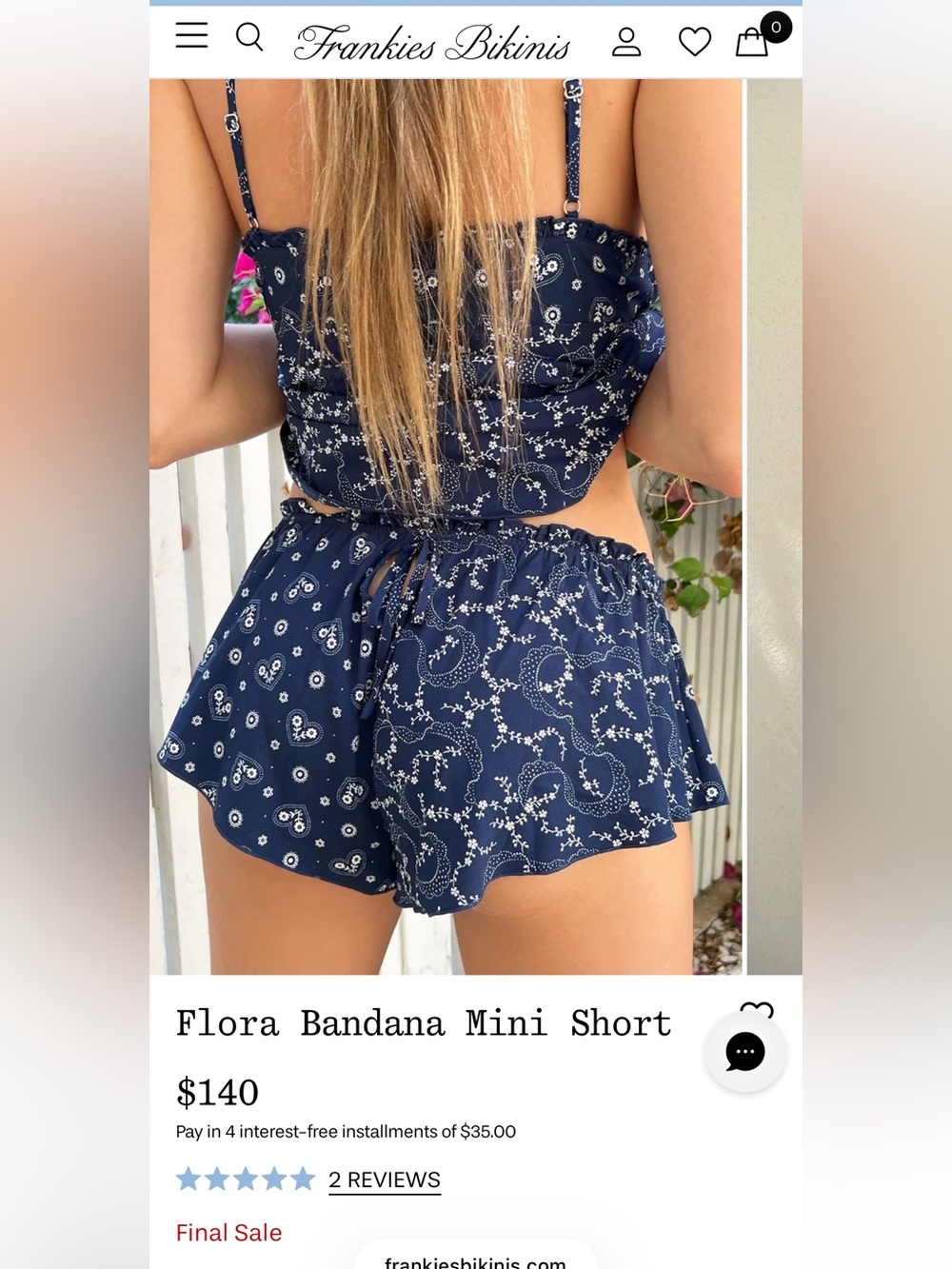 Frankies Bikinis Flora Bandana Mini Shorts - Navy